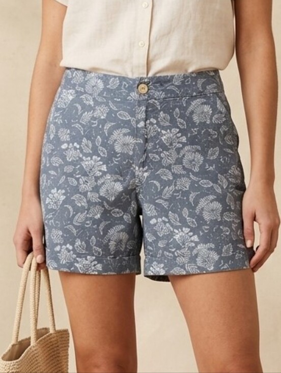 JACHS Girlfriend Pants - JACHS Girlfriend Blue Floral Bermuda Shorts